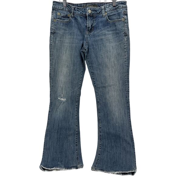 American Eagle Jeans Womens 8 (30x31 ACTUAL) Hipster Bootcut Distressed VINTAGE - Picture 2 of 11